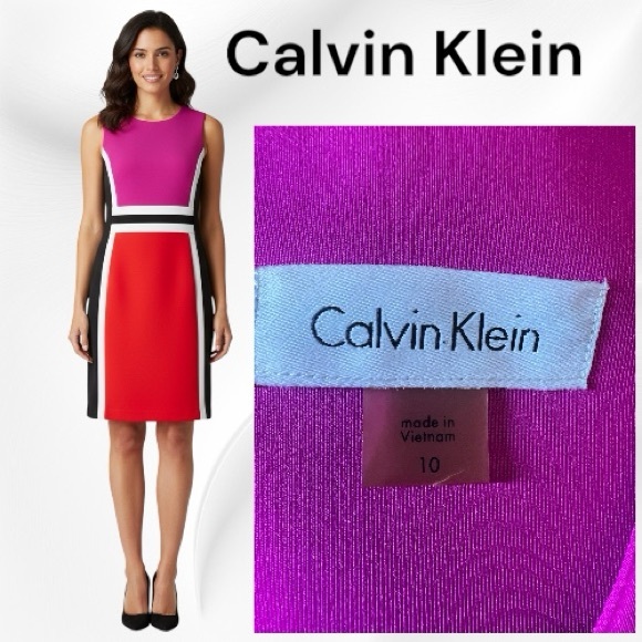 Calvin Klein Color Block Sheath Dress Size 10 - Picture 3 of 3